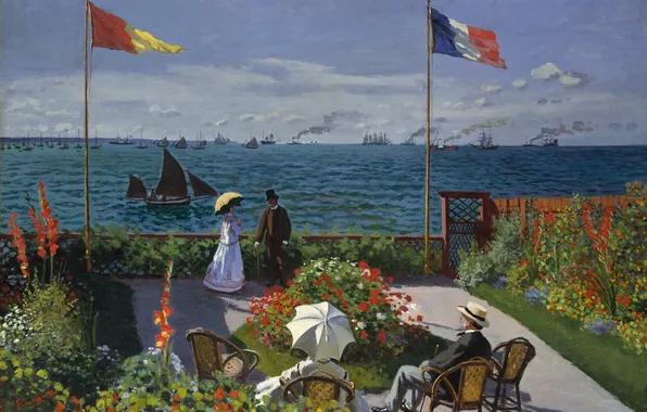 Picture art, oil painting, 1867, Claude Monet, Terrace at Sainte-Adresse