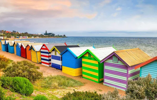 Picture sea, Australia, Melbourne, beach house, Brighton Beach