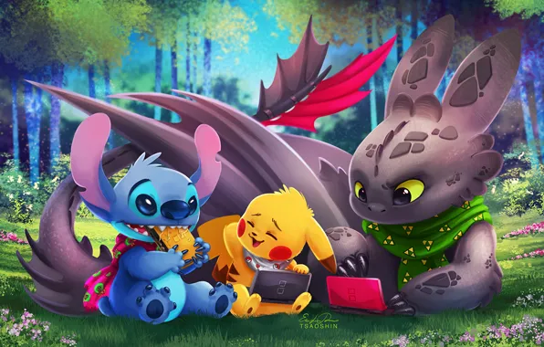 Picture Pokemon, Toothless, Pikachu, Crossover, Lilo & Stitch, How To Train Your Dragon