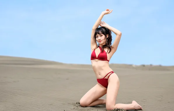 Sand, swimsuit, girl, pose, stay, model, horizon, girl