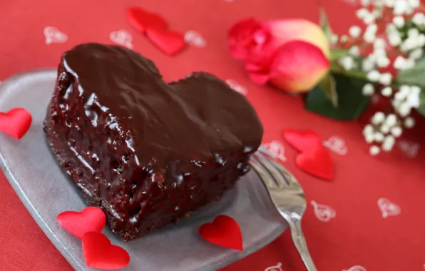 Flower, rose, food, chocolate, heart, plate, cake, plate