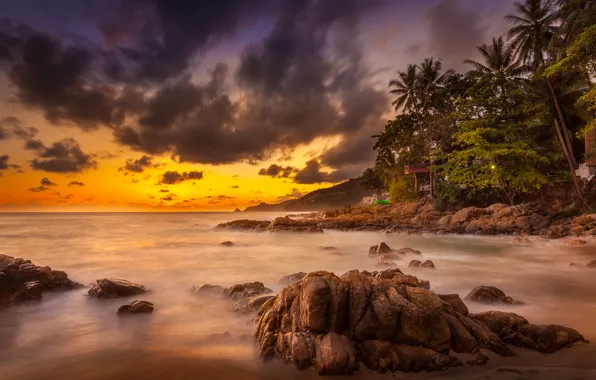 Picture rock, ocean, sunset, cloud, phuket