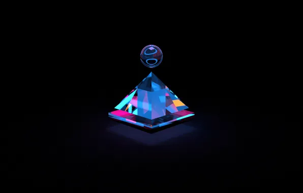 Picture abstraction, pyramid, sphere, black background