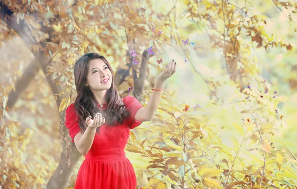 Girl, butterfly, Asian