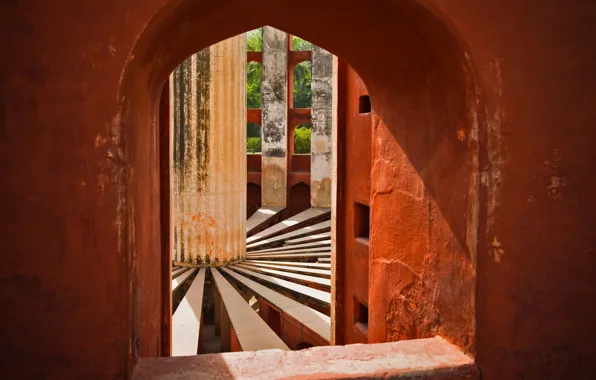 Picture interior, India, window, ladder, Observatory, Jantar Mantar