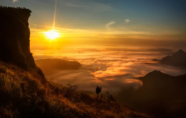 The sun, clouds, rocks, view, Laos
