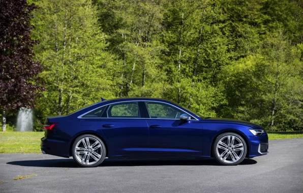 Audi, profile, sedan, side view, dark blue, Audi A6, 2019, Audi S6