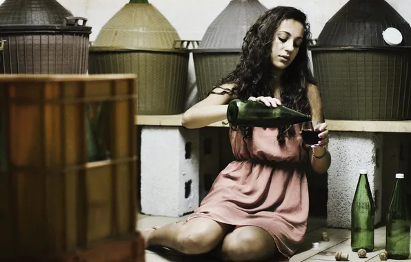 Girl, wine, the situation