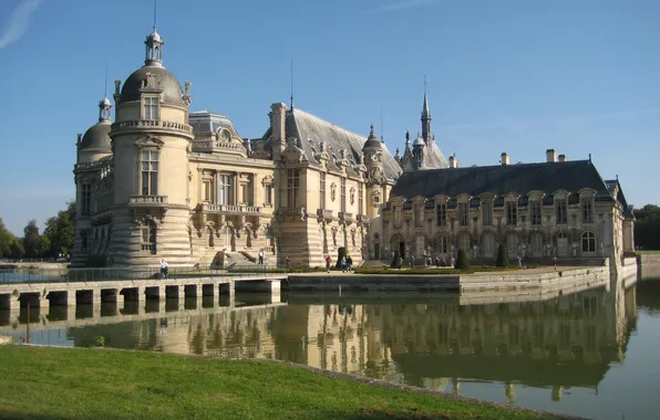 Picture the sky, landscape, bridge, pond, Park, castle, lawn, France