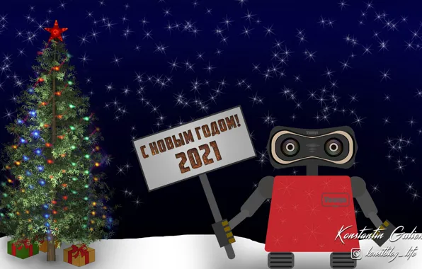 Picture holiday, robot, Happy New Year, illustration, happy new year, Wallpaper 1920x1080, new year 2021, Vannya