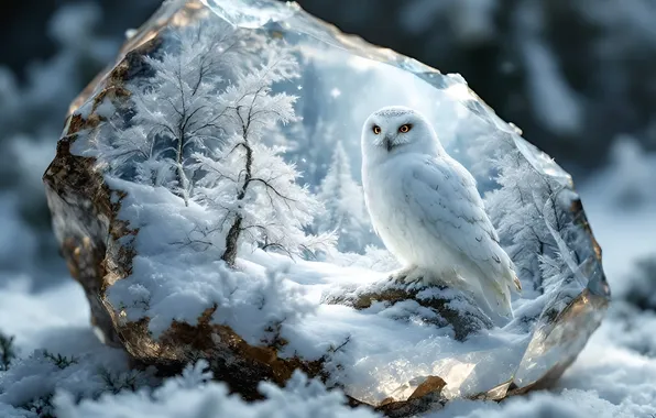 NATURE, STONE, SNOW, WINTER, BIRD, OWL