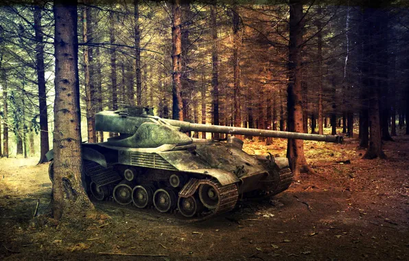 Picture forest, France, tank, pine, tanks, France, WoT, World of Tanks