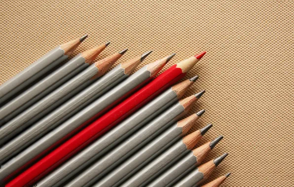 Red, different, gray, unique, pencils