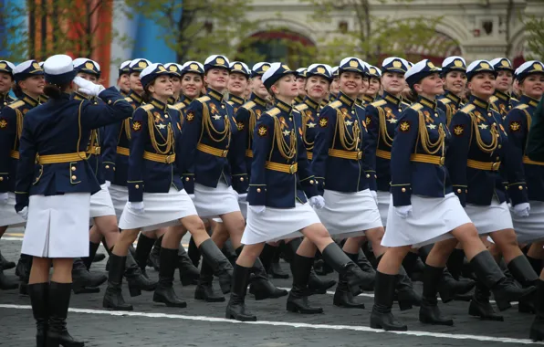 Picture girls, holiday, victory day, parade, red square, March, May 9, cadets