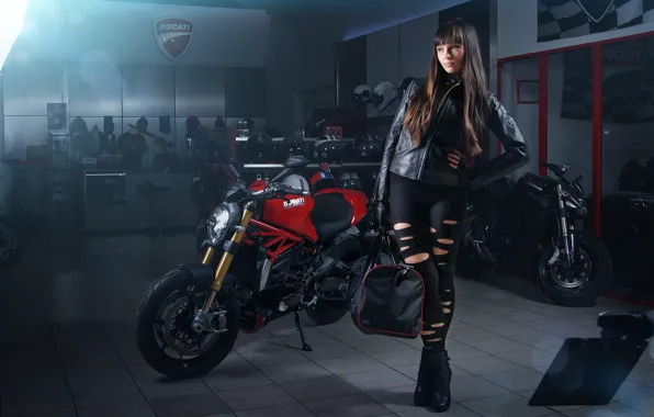 Girl, Light, Ducati, Monster, Studio, Motorcycle, Bags, 1200s