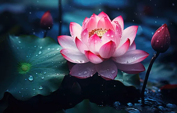 Picture flowers, lake, pond, Lotus, pond, AI art, neural network