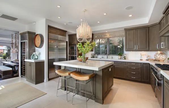 Design, photo, interior, kitchen, chandelier