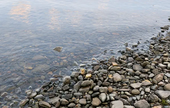 Water, pebbles, shore, Stones