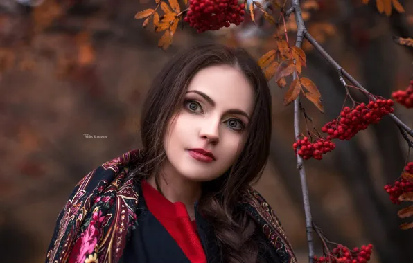 Autumn, look, branches, nature, background, model, portrait, makeup