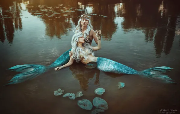 Picture girls, mermaid, pond, Marketa Novak