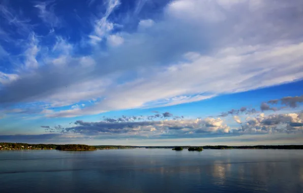 Picture the sky, clouds, lake, shore