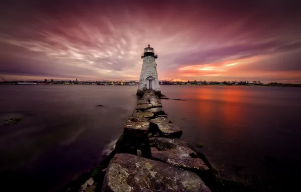 Night, lighthouse, United States, Massachusetts, New Bedford