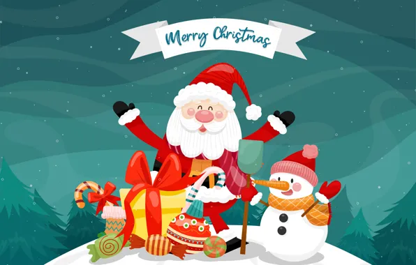 Smile, Christmas, New year, Santa Claus, Merry Christmas, Snowman