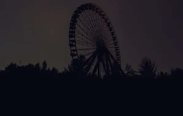 Trees, background, silhouette, Ferris wheel