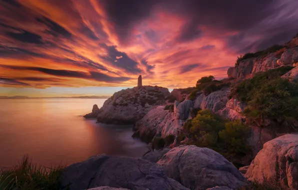 Sea, sunset, rocks, coast, Spain, Spain, Valencia, Valencia