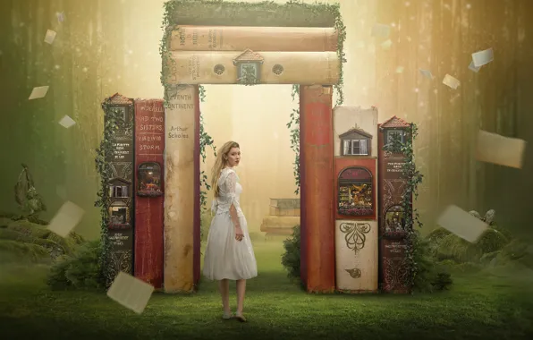 Girl, books, tale, the portal, fantasy, entrance, Tracy Lundgren