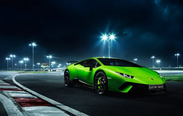 Picture Lamborghini, Green, Night, Track, Performante, Huracan, LP610-4