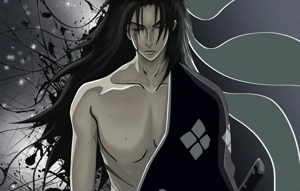 Blood, katana, samurai, Samurai Chanpur?, Samurai Champloo, shoulder, long hair, Japanese clothing