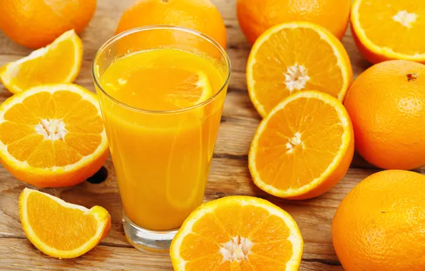 Picture glass, oranges, juice, drink