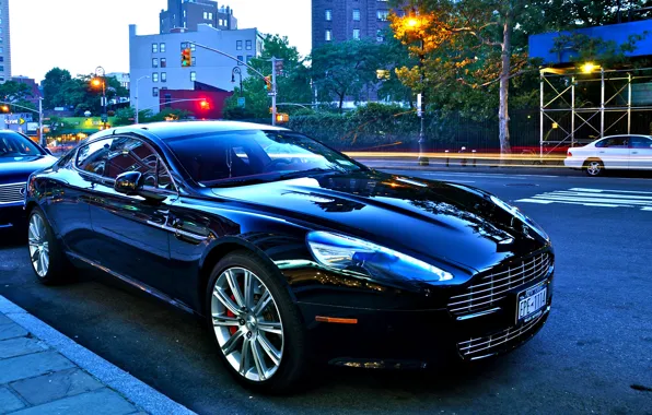 Picture Aston Martin, street, Shine, black, V8 vantage
