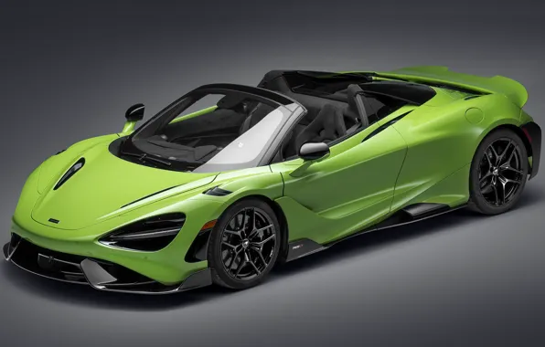 Picture McLaren, sports car, exterior, gray background, 2021, McLaren 765LT Spider, light green color