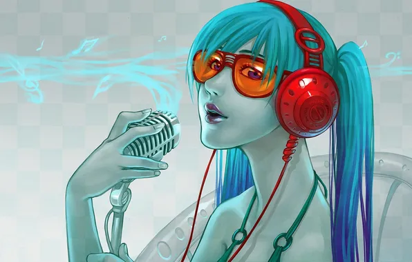 Picture Girl, headphones, glasses, microphone