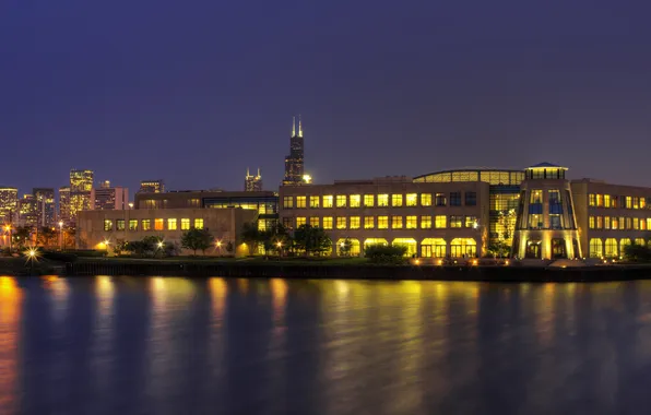 The city, the evening, Chicago, Chicago, Noble Square, Wrigley Global Innovation Center