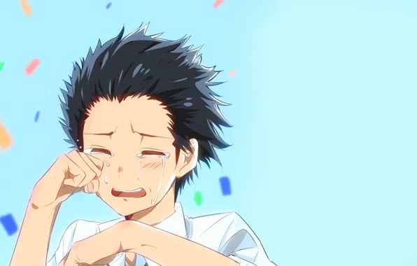 Guy, blue background, crying, You no Katachi, Form voice