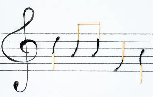 Notes, matches, signs, treble clef, stave