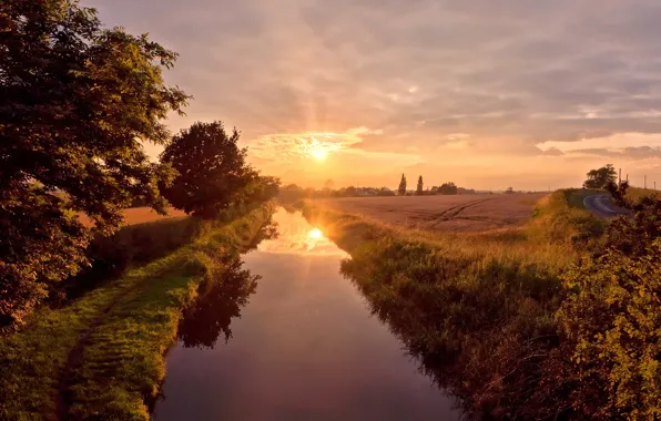Summer, the sky, the sun, reflection, river, Bank