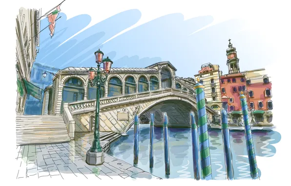 Bridge, art, ladder, lantern, Venice, channel