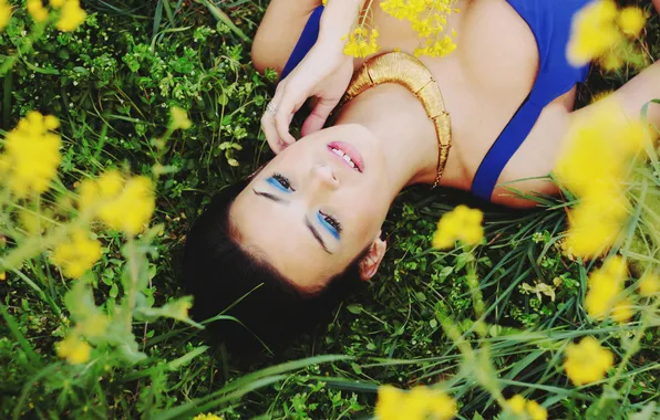 Summer, girl, flowers, pose, lies