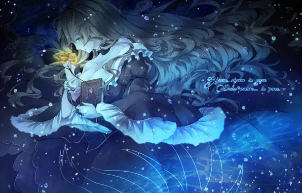 Girl, flowers, abstraction, dress, book, Umineko no Naku Koro ni, Beatrice