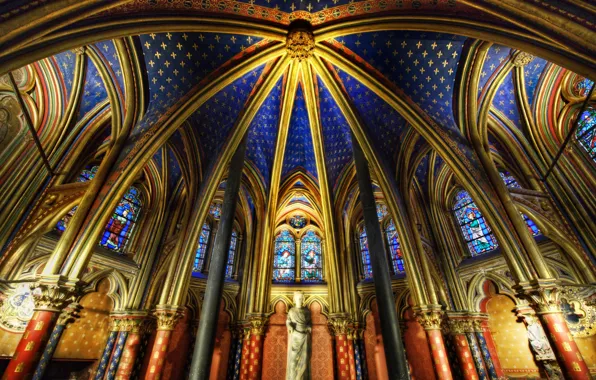 Stained glass, columns, chapel
