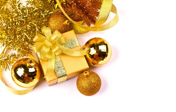 Holiday, golden, Christmas, balls, color, gift