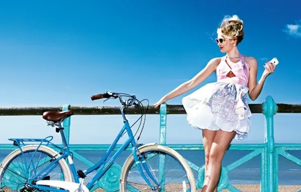 Picture girl, bike, dress, glasses