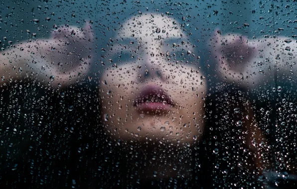 Girl, Glass, Water, Wet, Drops, Sight