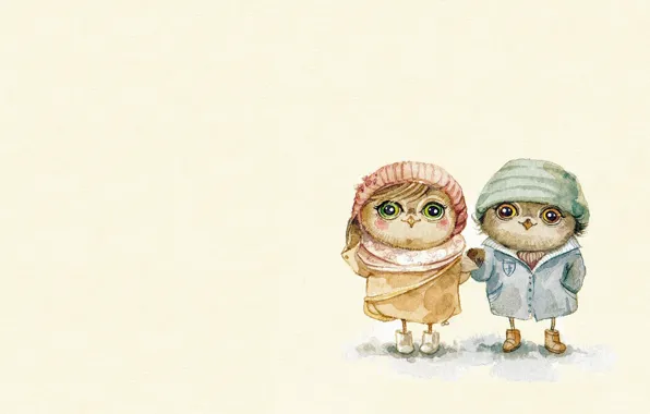 Picture mood, owl, boy, art, girl, walk, children's, sovushka