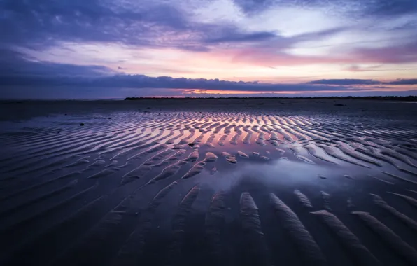 Sea, beach, sunset, the evening, tide, dunes, twilight