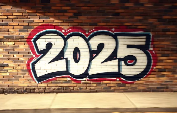 Light, graffiti, tile, figures, New year, bricks, white, date